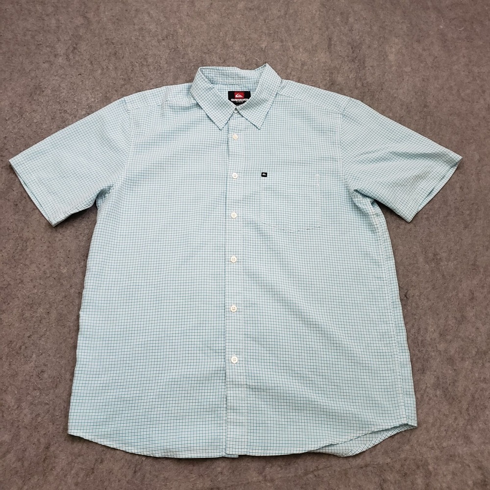 VINTAGE Quiksilver Shirt Mens Medium Blue‎ Check Button Up Surfing Camp Adult
